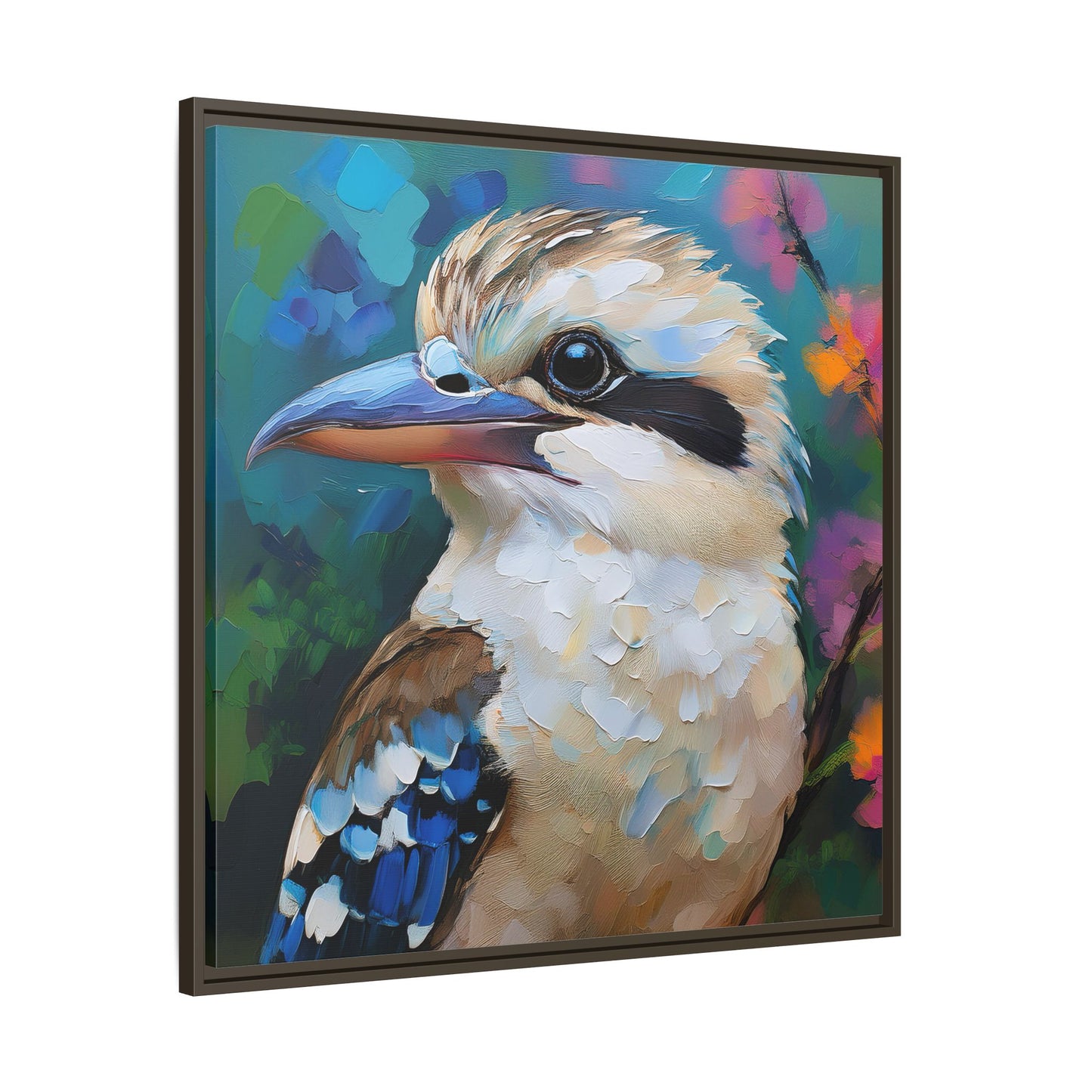 Kookaburra Australian Bird Oil Painting Framed Canvas Wall Art Print - Square Frame, Gallery Wrap, Bird Art, Home Decor, Gift for Bird