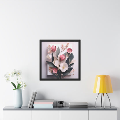 Floral Minimalist Square Framed Print - Pink Wall Art, Modern Abstract Flower Design, Elegant Home Decor
