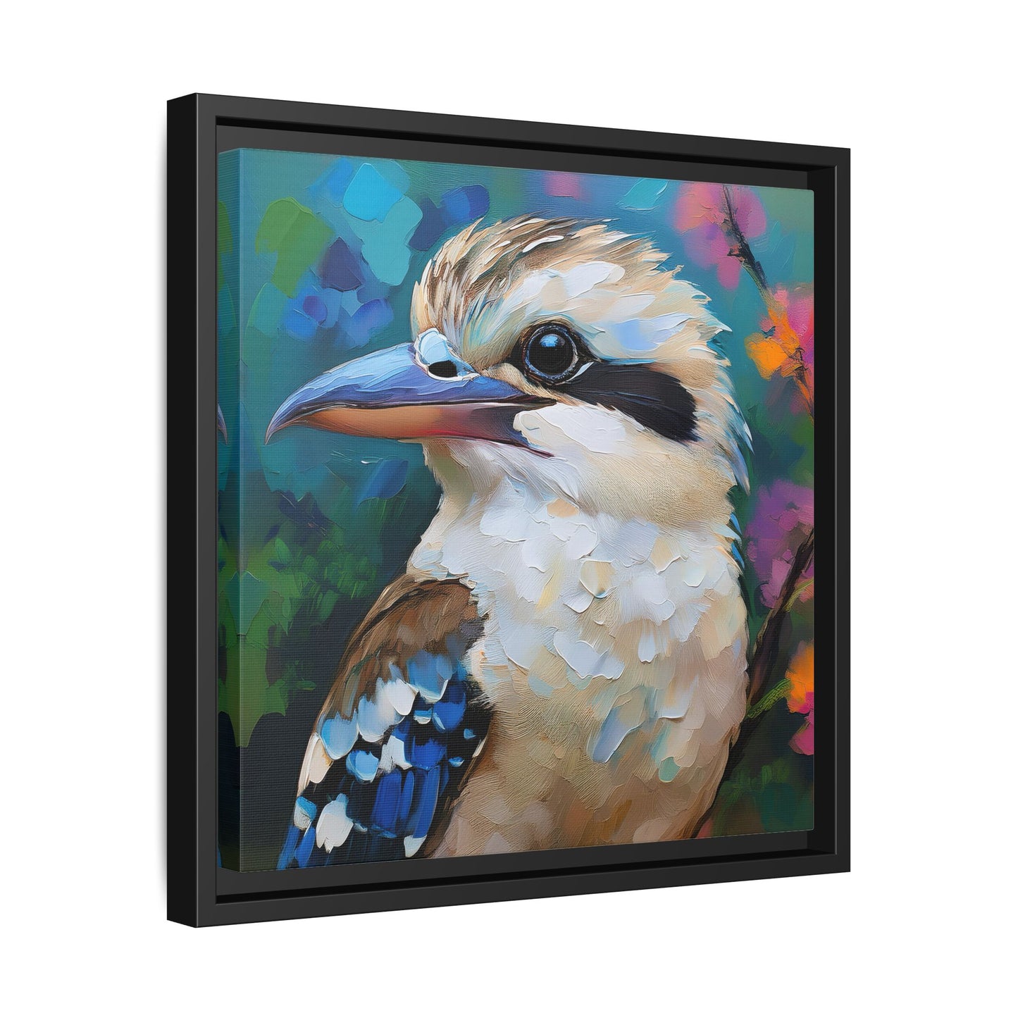 Kookaburra Australian Bird Oil Painting Framed Canvas Wall Art Print - Square Frame, Gallery Wrap, Bird Art, Home Decor, Gift for Bird