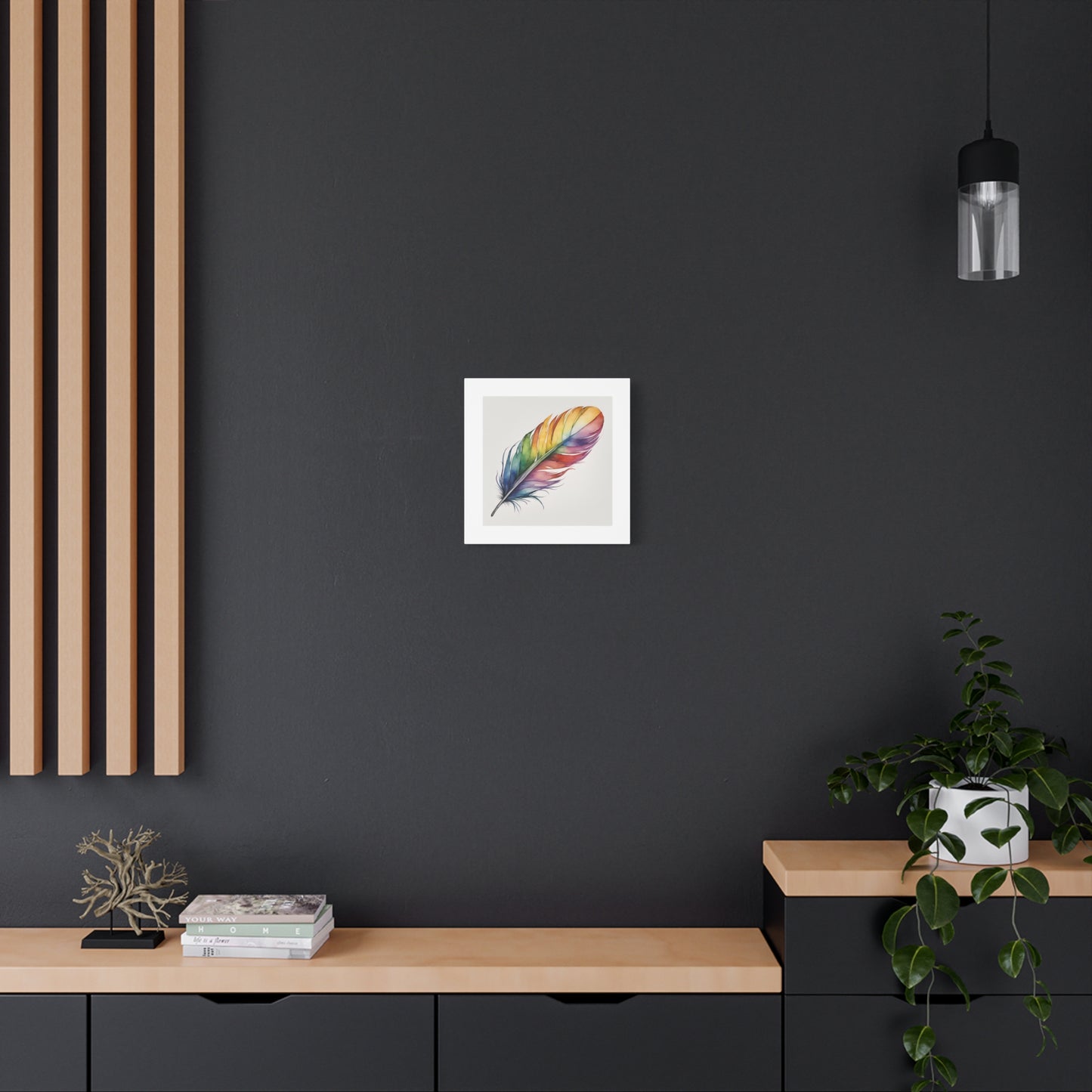 Rainbow Single Feather Watercolor Canvas Wall Art | Wall Print