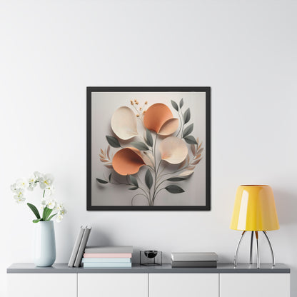 Floral wall art print, minimalist floral square framed print, modern botanical decor, orange and neutral tones