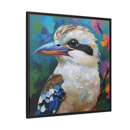 Kookaburra Australian Bird Oil Painting Framed Canvas Wall Art Print - Square Frame, Gallery Wrap, Bird Art, Home Decor, Gift for Bird