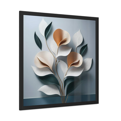 Minimalist Floral Square Framed Print - Blue