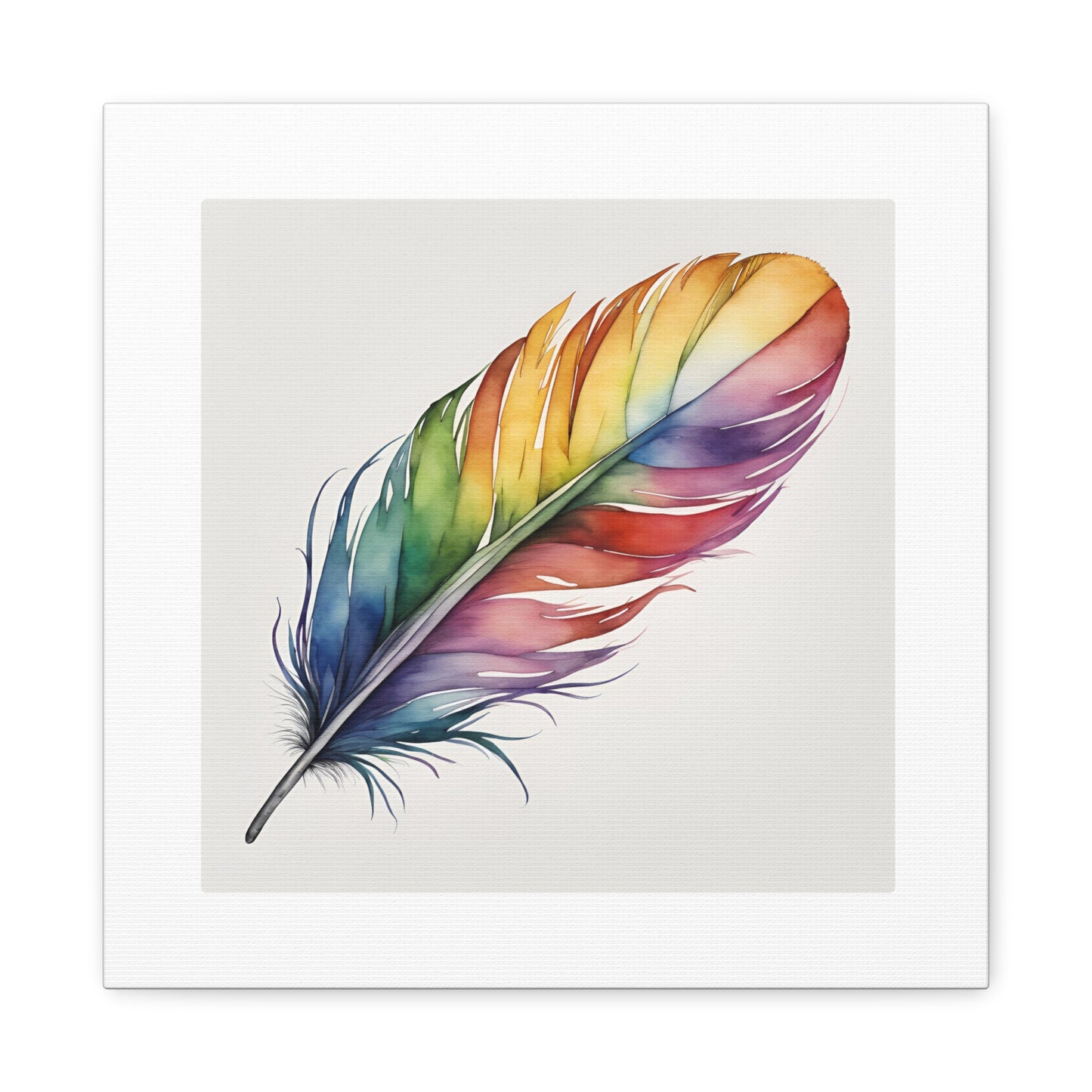 Rainbow Single Feather Watercolor Canvas Wall Art | Wall Print