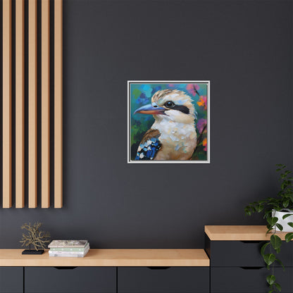 Kookaburra Australian Bird Oil Painting Framed Canvas Wall Art Print - Square Frame, Gallery Wrap, Bird Art, Home Decor, Gift for Bird