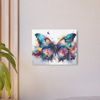 Butterfly Teal and Purple Ink Watercolor Metal Art Sign Print