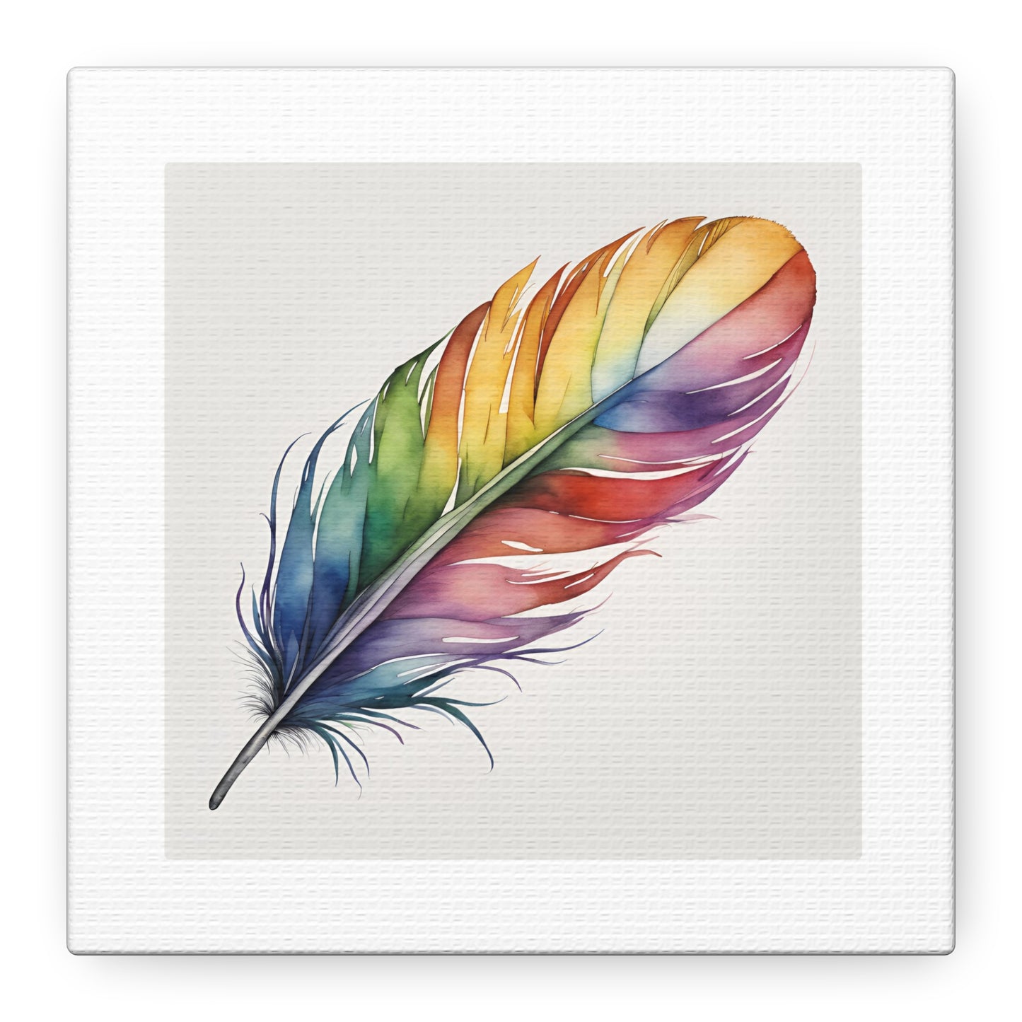 Rainbow Single Feather Watercolor Canvas Wall Art | Wall Print