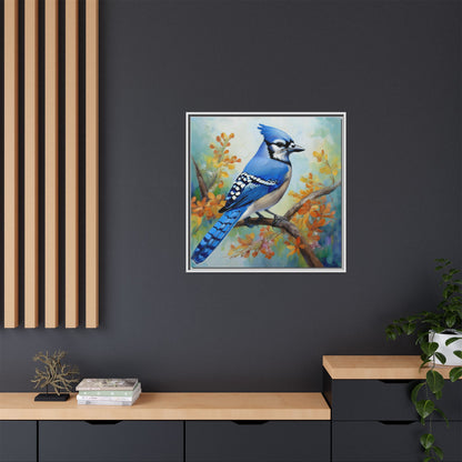 Blue Jay Bird Oil Painting Framed Canvas for Bird Lovers Home Decor, Indoor Wall Art, Wall Print, Bird Art, Living Room Wall Art