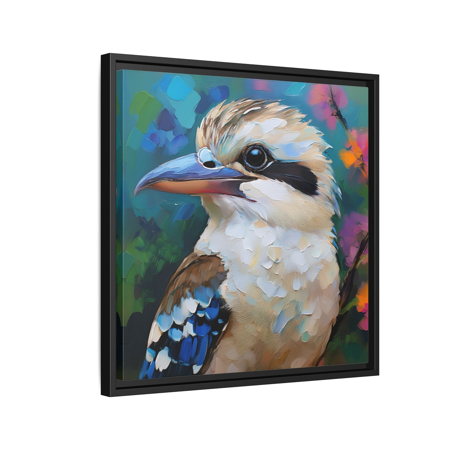 Kookaburra Australian Bird Oil Painting Framed Canvas Wall Art Print - Square Frame, Gallery Wrap, Bird Art, Home Decor, Gift for Bird