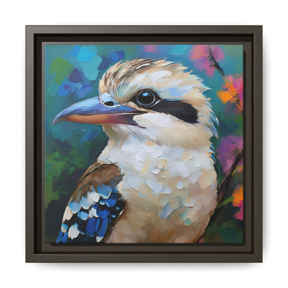 Kookaburra Australian Bird Oil Painting Framed Canvas Wall Art Print - Square Frame, Gallery Wrap, Bird Art, Home Decor, Gift for Bird