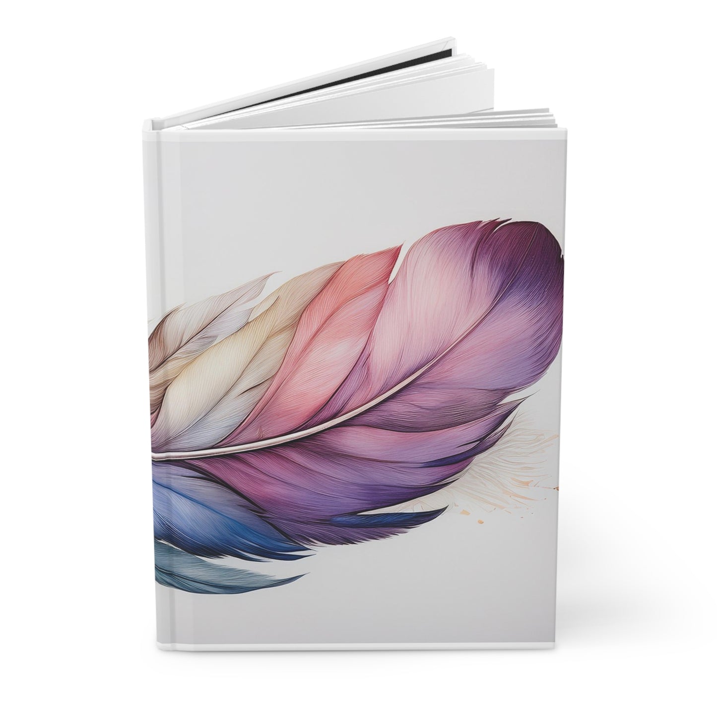 Watercolor Rainbow Feather Hardcover Journal (Style 4), Writing Notebook, Diary, Sketchbook, Dream Journal