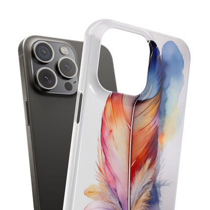 Rainbow Watercolor Feather Slim Phone Case