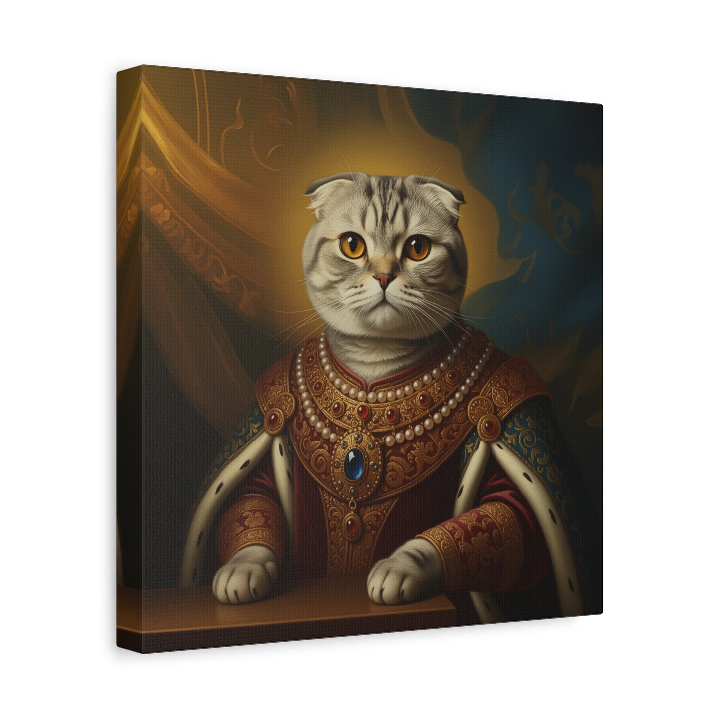 Scottish Fold Renaissance Royal Cat Canvas Art Print, Cat Wall Decor, Pet Lover Gift, Feline Portrait, Home Decoration, Unique Gift for Cat Lovers
