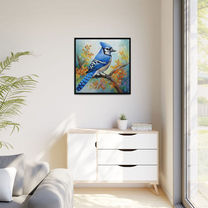 Blue Jay Bird Oil Painting Framed Canvas for Bird Lovers Home Decor, Indoor Wall Art, Wall Print, Bird Art, Living Room Wall Art