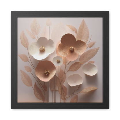 Minimalist Floral Square Framed Print - Peach Poppies