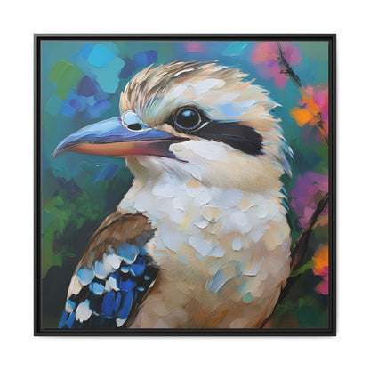Kookaburra Australian Bird Oil Painting Framed Canvas Wall Art Print - Square Frame, Gallery Wrap, Bird Art, Home Decor, Gift for Bird