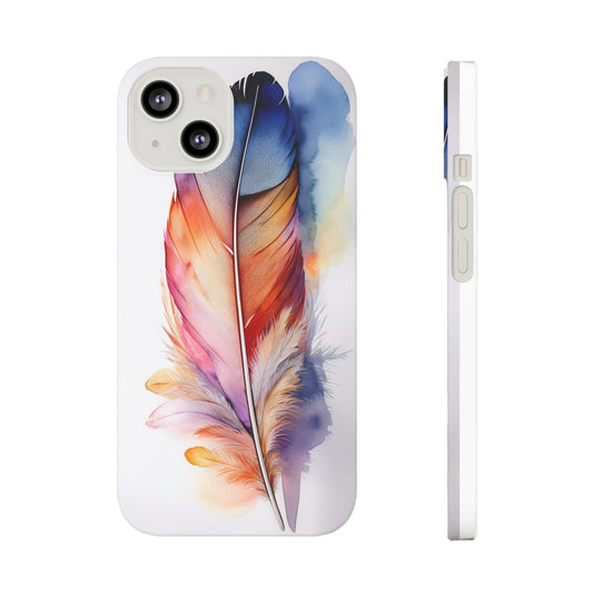 Rainbow Watercolor Feather Slim Phone Case