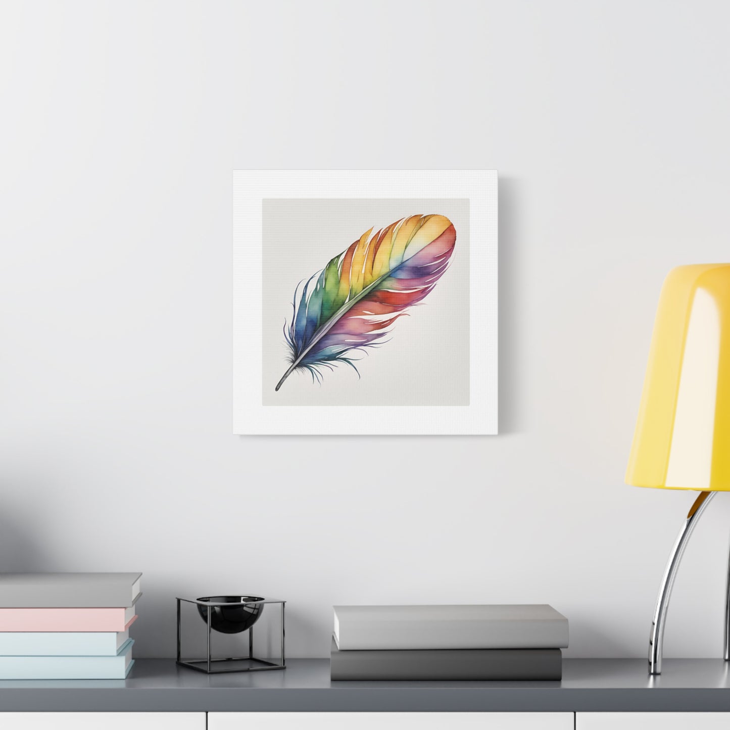 Rainbow Single Feather Watercolor Canvas Wall Art | Wall Print
