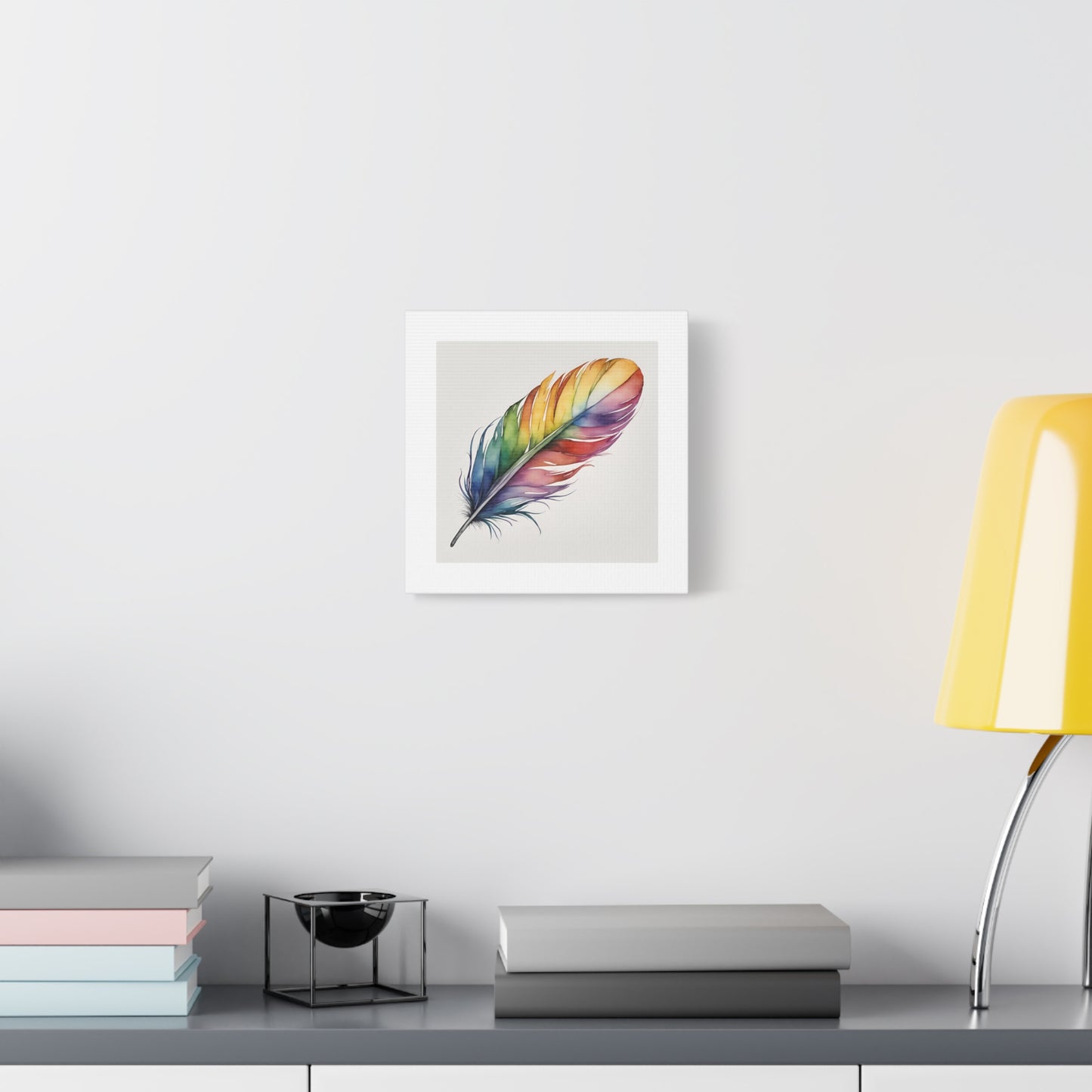 Rainbow Single Feather Watercolor Canvas Wall Art | Wall Print